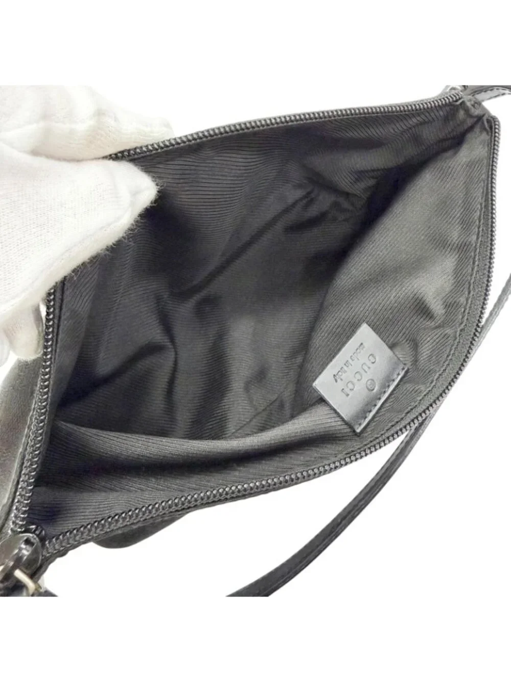 Gucci Vintage GG Canvas Leather Logo Plate Pouch Handbag Black